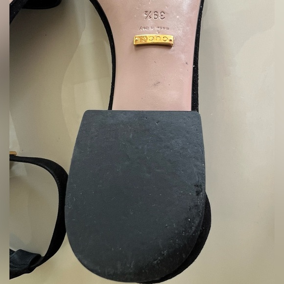 Gucci Shoes Flats Sandals Size 39.5 (US 9.5) Black Suede Leather with Gold Logo - Picture 14 of 15